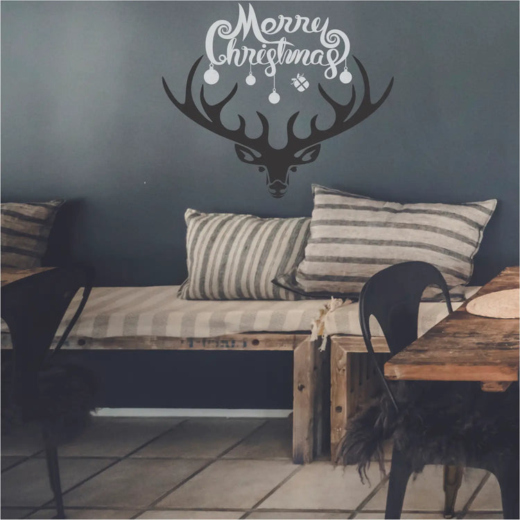 Merry Christmas With Deer Rack | Country Wall & Window Decals Stickers