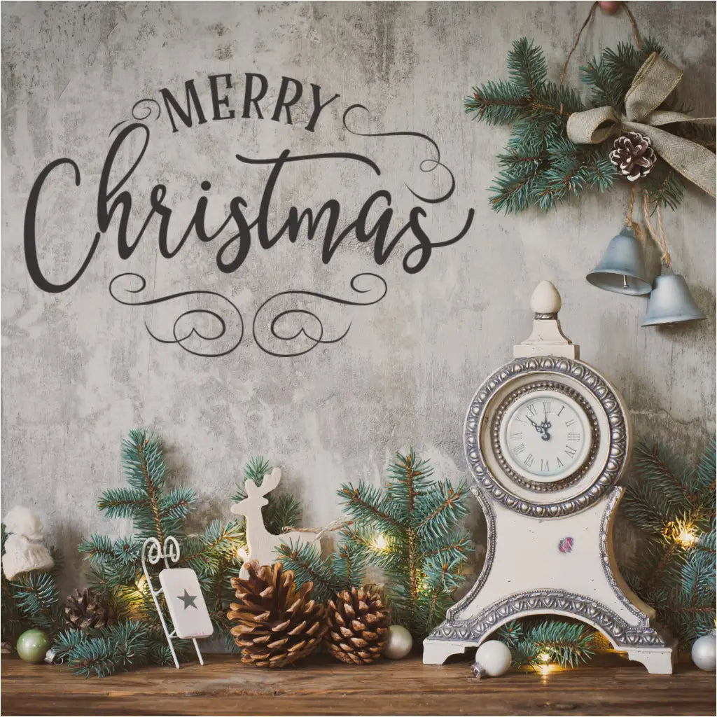 Merry Christmas Fancy Oval Wall Window or Door Decal