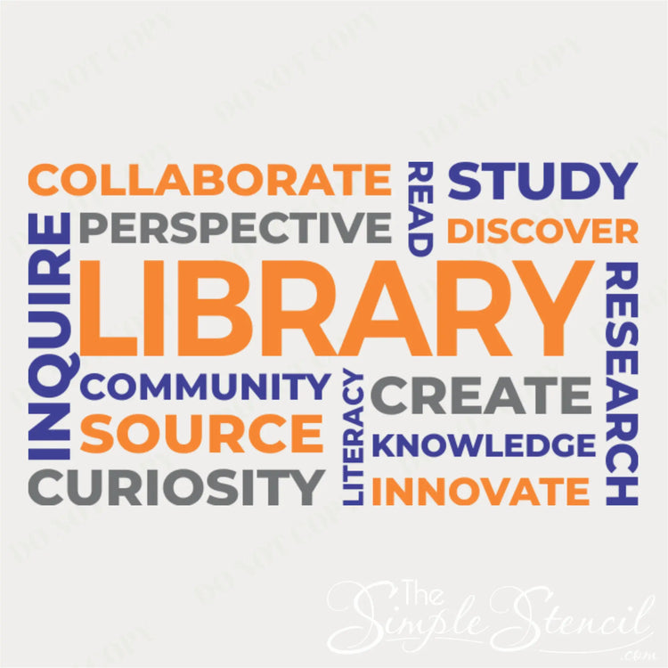Clean graphic design layout template of the educational media center word cloud decal showcasing crisp typography font options.