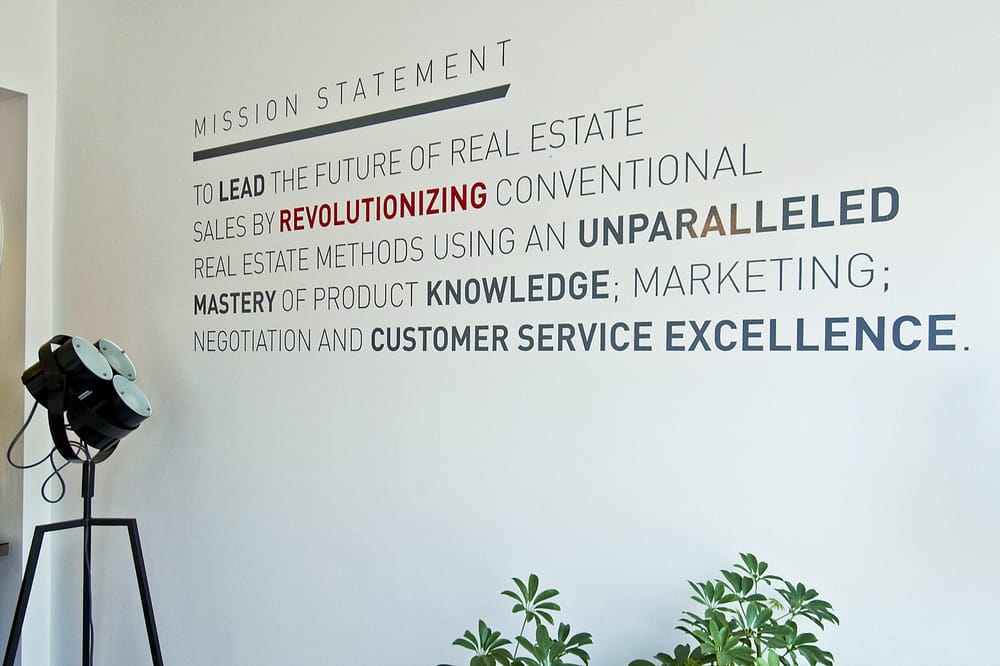 Display your mission or vision statement on the wall of your business or office using easy to install wall decals with free design services from The Simple Stencil - Get your business the attention it deserves for less with DIY install.