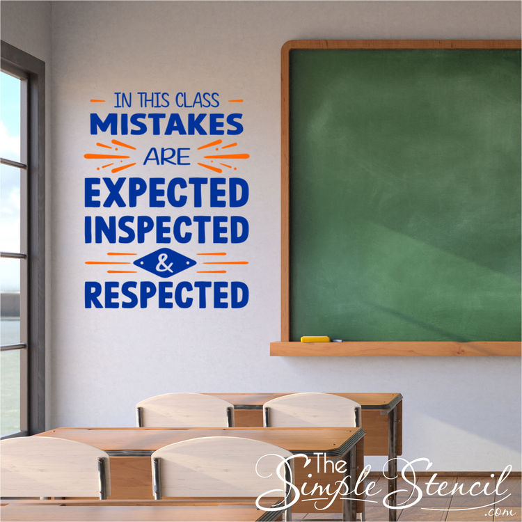 Mistakes Are Expected colorful wall quote decal installed on a classroom wall to encourage students