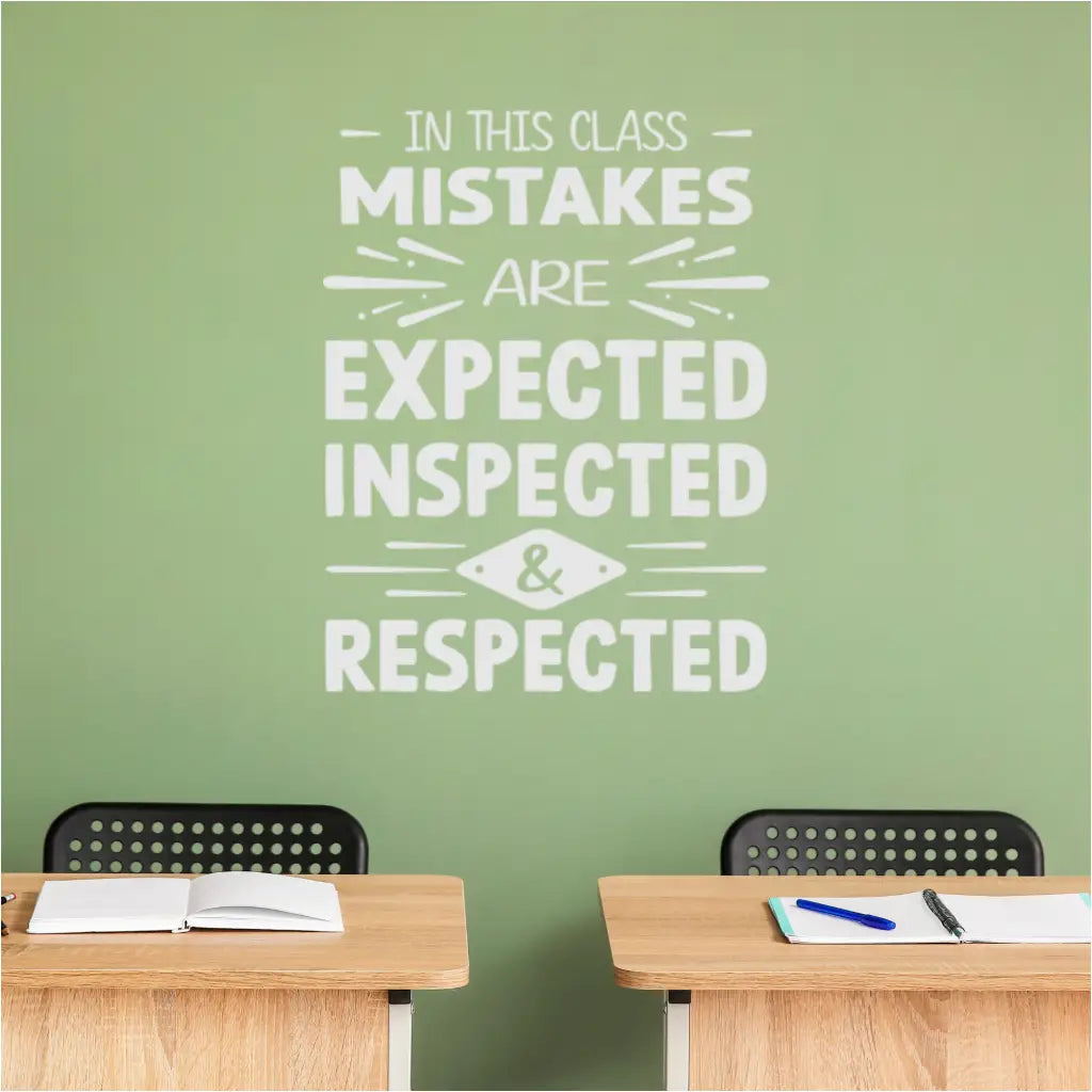 Image of the Mistakes Are Expected wall decal: Inspirational quote for classrooms. By The Simple Stencil