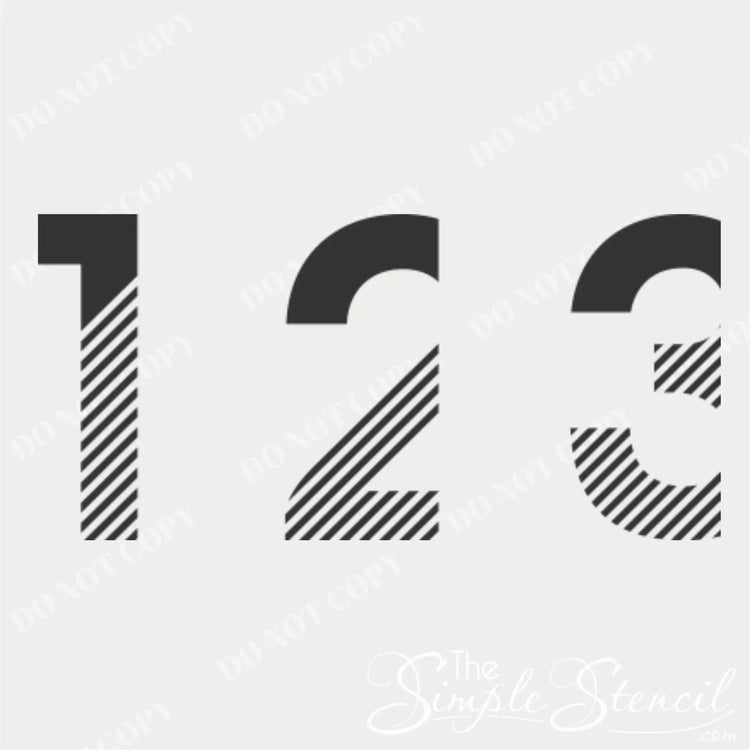 Graphic design style showing a set of commercial vinyl numbers 1, 2, and 3 in a modern black striped vinyl decal design.