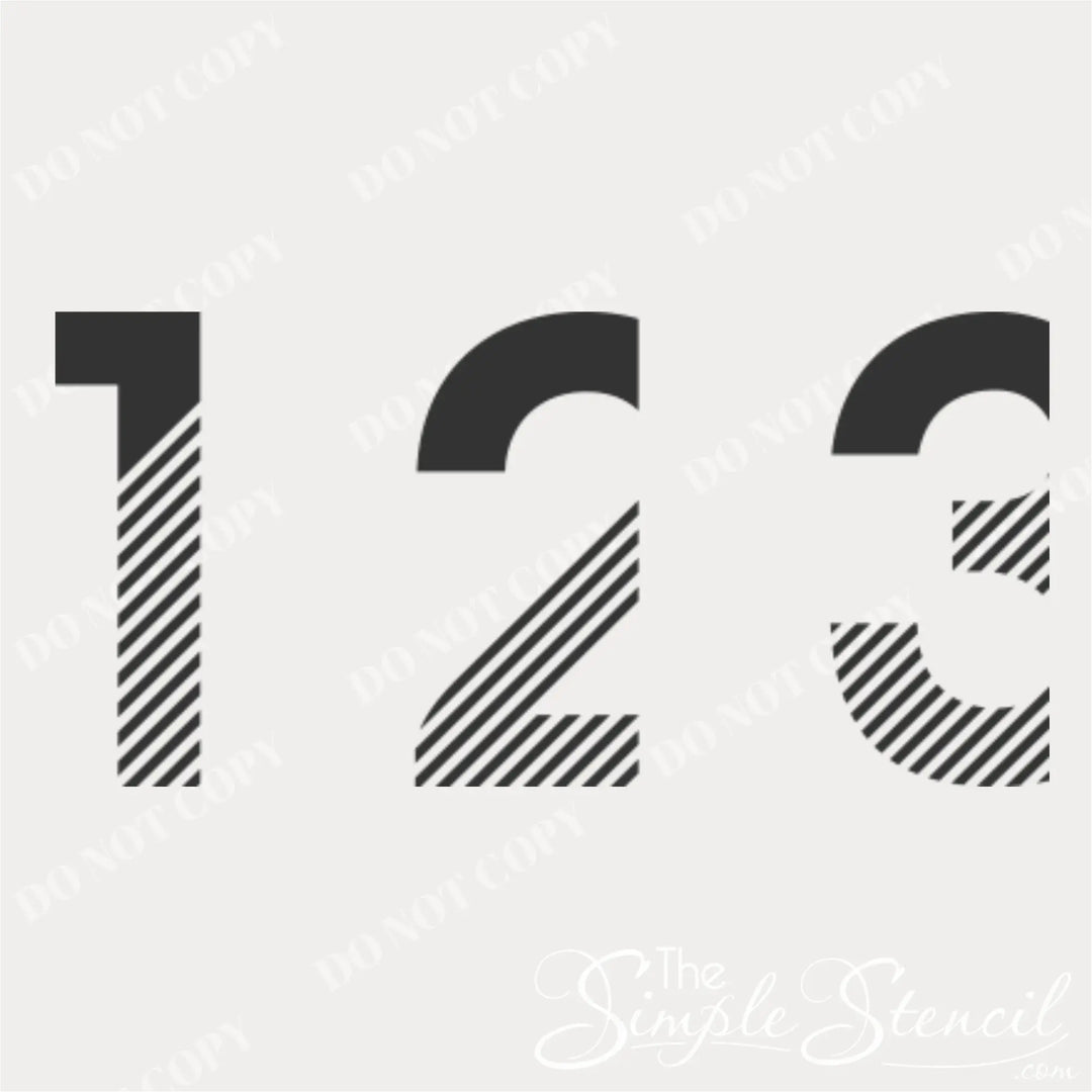 Graphic design style showing a set of commercial vinyl numbers 1, 2, and 3 in a modern black striped vinyl decal design.