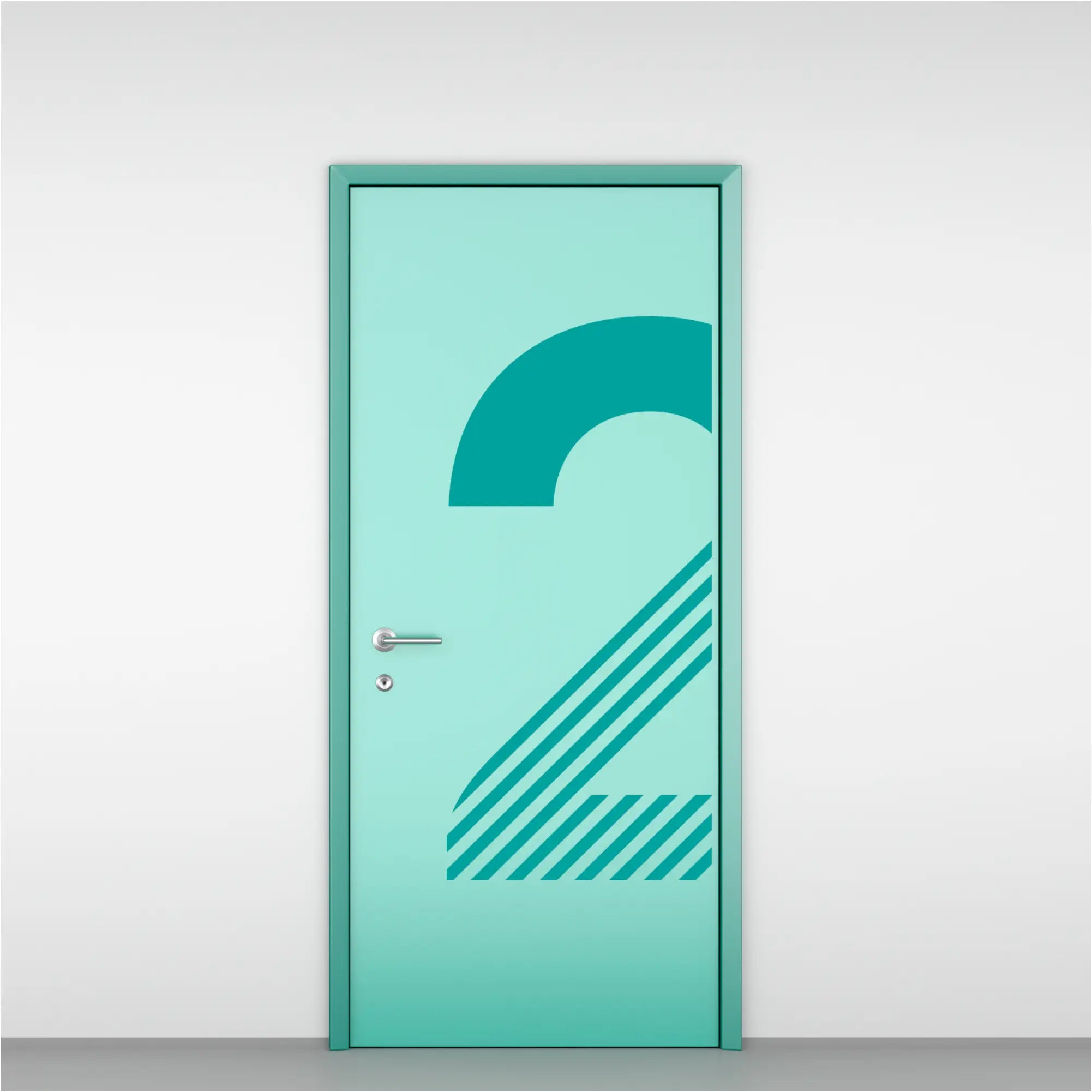 Bold teal striped number 2 decal centered on a modern commercial door, perfect for medical exam room labeling.