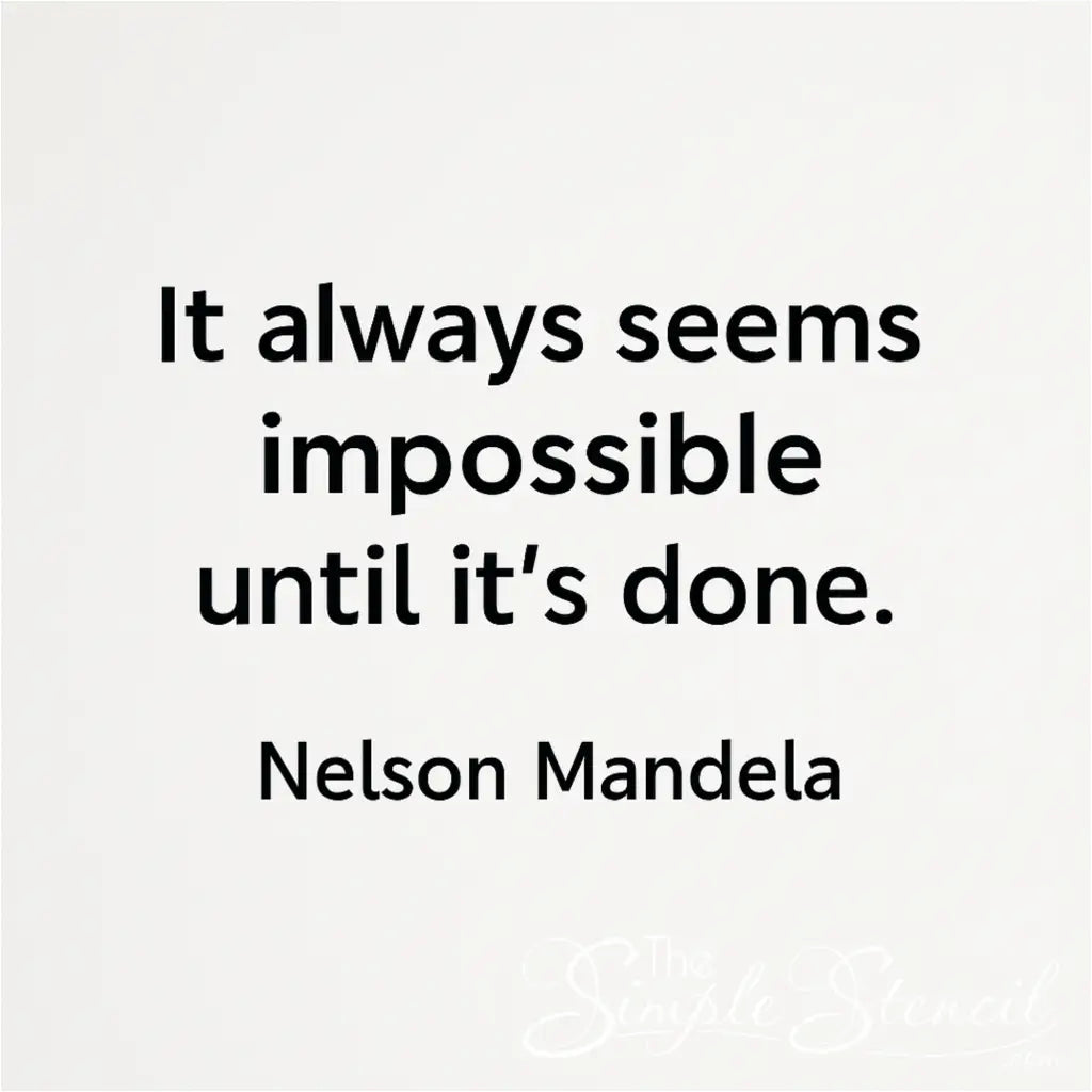 Close-up of the "Impossible Until It's Done" vinyl wall decal, showing the smooth matte finish and contemporary typography. Ideal for modern office decor.