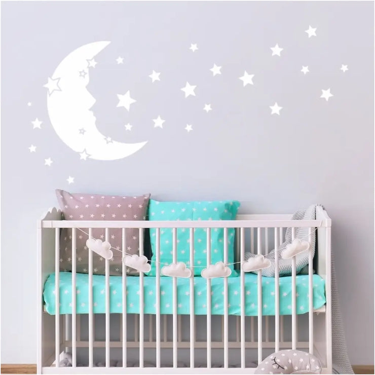 Moon and Stars easy to install premium vinyl wall decals look adorable when placed on wall in child&
