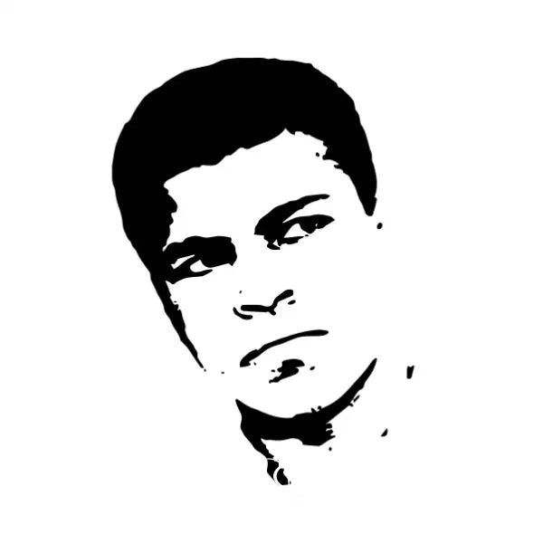 Large silhouette decal art of the face, and classic stare, of Muhammad Ali that can be placed on a wall or window in your school or gym to motivate and inspire students , especially during Black History Month