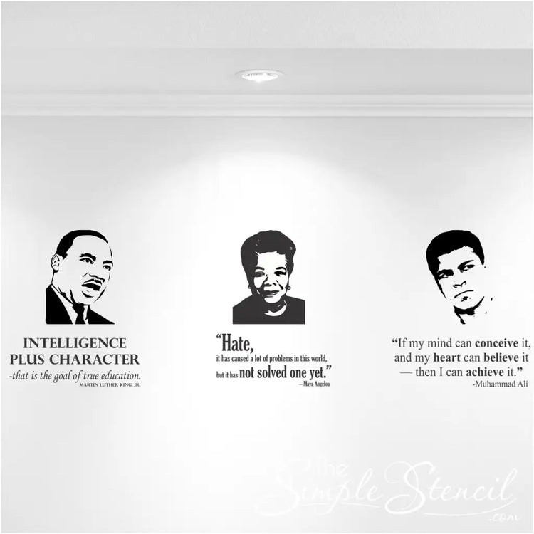 A collection of several inspiring #BlackLeaders in history wall silhouette profiles alongside one of their famous and inspiring quotes to celebrate black history and decorate a school or classroom. By The Simple Stencil