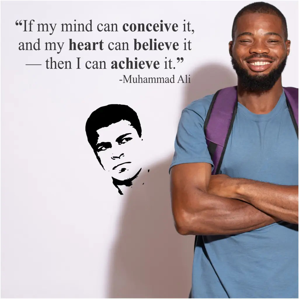 If my mind can conceive it, and my heart can believe it - then I can achieve it. -Muhammad Ali - Inspirational wall decal art by The Simple Stencil is a great way to decorate school or classroom walls to uplift students and celebrate #BlackHistory