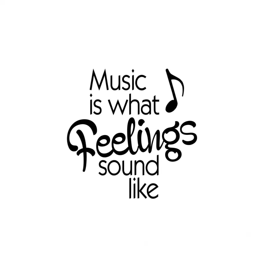 Eye-catching "Music is what feelings sound like" vinyl decal enhances a band room wall, creating a positive and inspiring atmosphere that resonates with young musicians. 