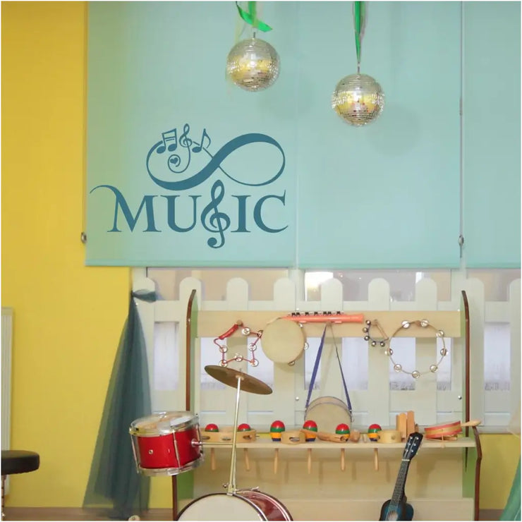 Music decal applied to a school classroom cabinet. Includes cute musical note decal graphic that would look super cute on a music room door to help direct students to one of their favoriate classes!