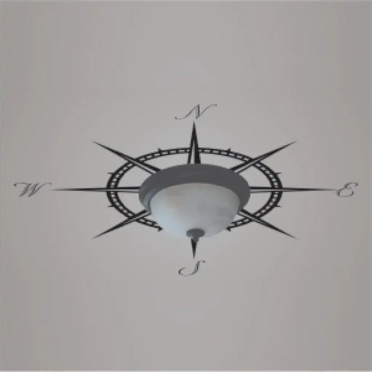Large nautical compass ceiling decal by The Simple Stencil fits behind a light fixture or ceiling fan and adds an instant nautical vibe to any room! 