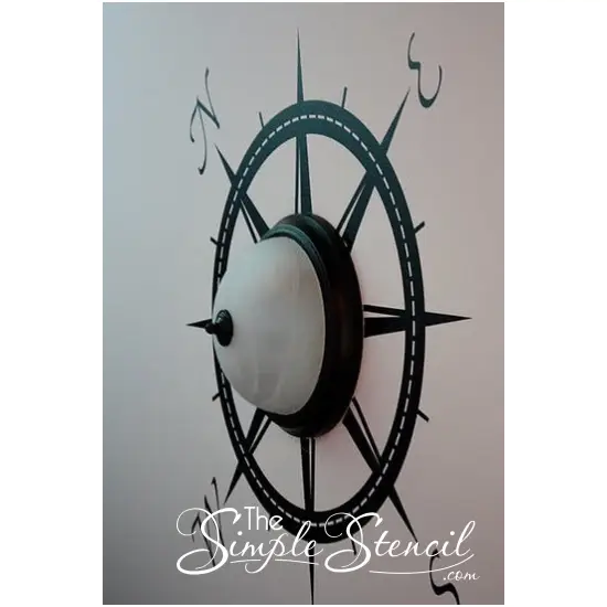 Beautiful nautical compass ceiling light fixture decal to decorate your waterfront home or any nautical inspired room decorating project!