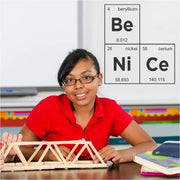 Periodic table wall graphic decal for school classrooms or science lab. Reads "Be Nice" using periodic table elements