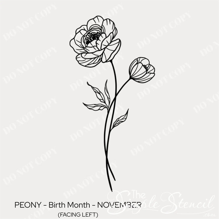 Close up detail of the November Peony birth flower mural showing the intricate hand-drawn petal layers and matte finish.