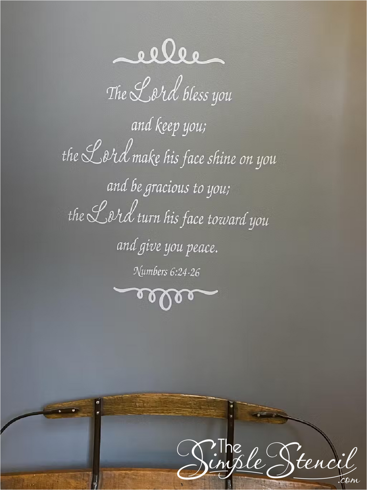 A customer supplied image of this beautiful vinyl wall decal displaying the Scripture verse Numbers 6:24-26 that reads: The Lord bless and keep you; the Lord make his face shine on you and be gracious to you; the Lord turn his face toward you and give you peace.