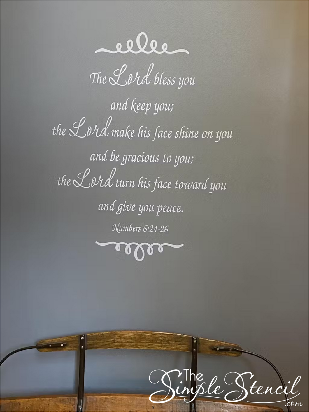 A customer supplied image of this beautiful vinyl wall decal displaying the Scripture verse Numbers 6:24-26 that reads: The Lord bless and keep you; the Lord make his face shine on you and be gracious to you; the Lord turn his face toward you and give you peace.