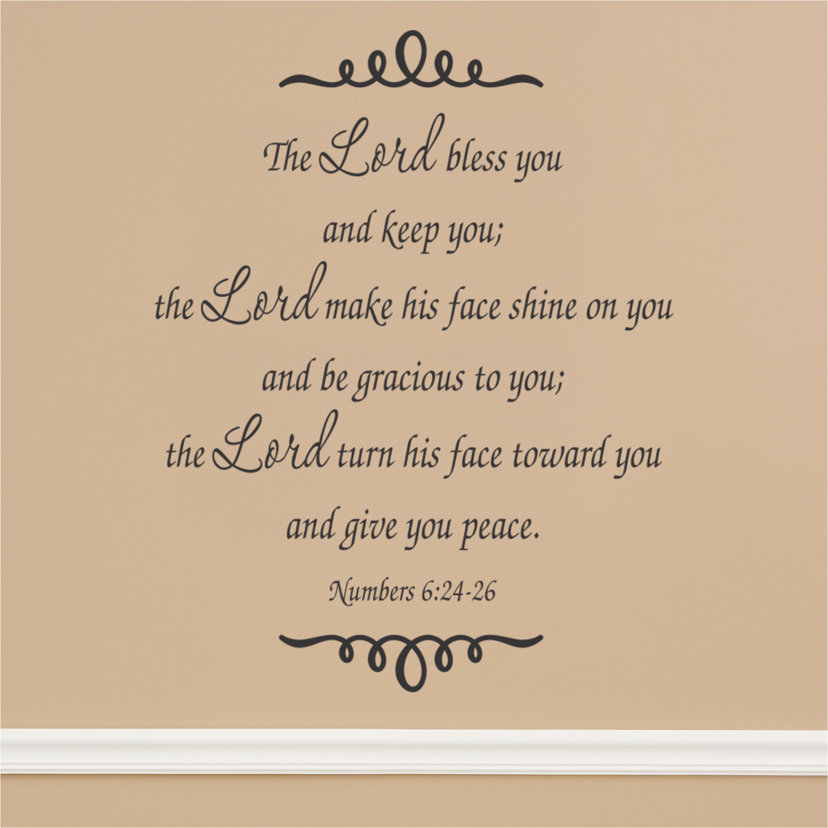 Picture of the Scripture Numbers 6:24-26 NIV version displayed on a wall as a pretty vinyl wall decal in a church by The Simple Stencil