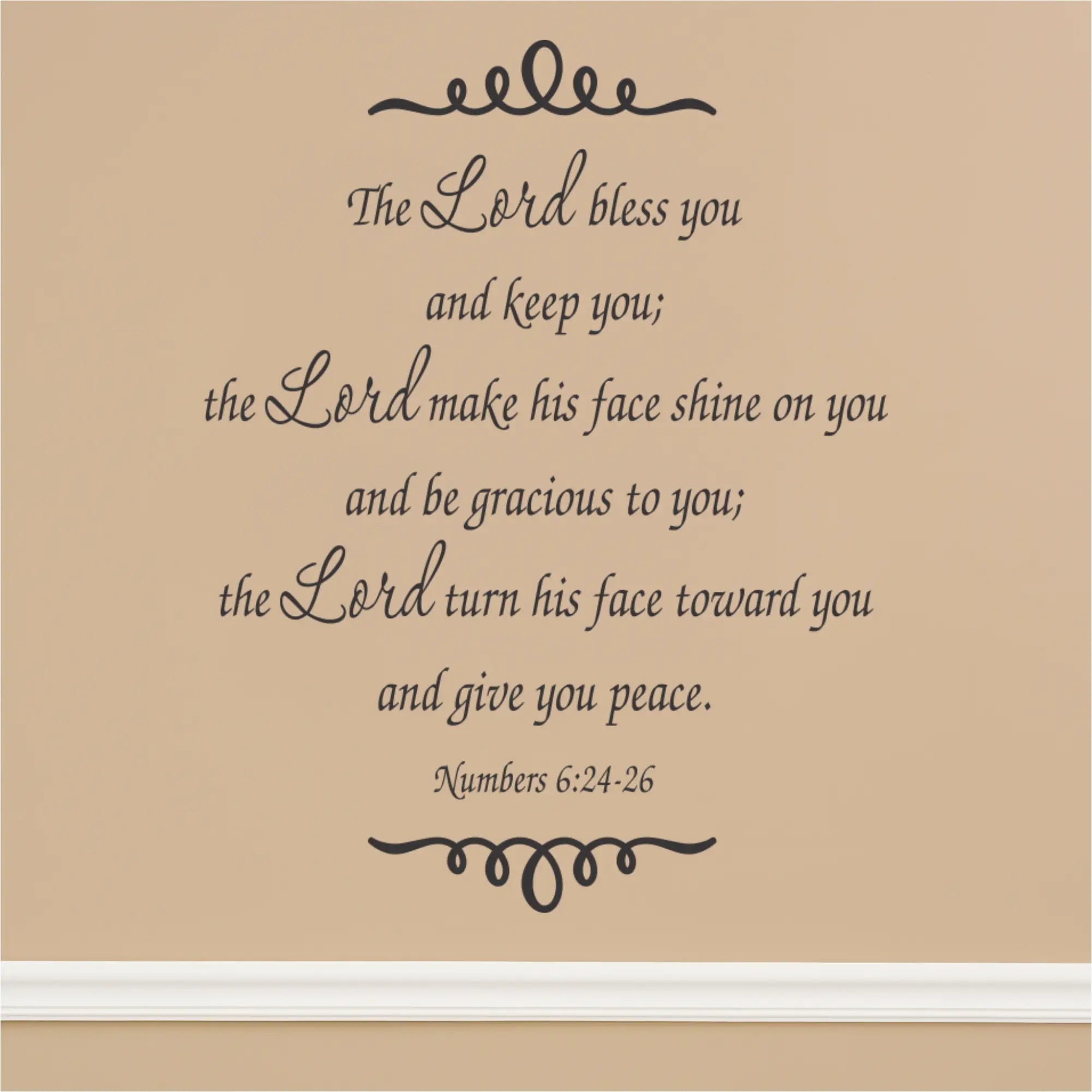 Picture of the Scripture Numbers 6:24-26 NIV version displayed on a wall as a pretty vinyl wall decal in a church by The Simple Stencil