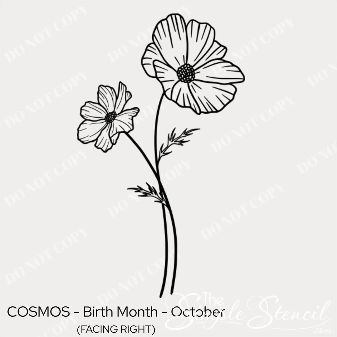 Close up detail of the October Cosmos wall graphic showing the delicate petal lines and matte black finish.