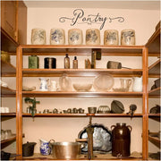 Rustic farmhouse style Pantry wall or door decal installed on a large organized pantry wall looks so pretty!