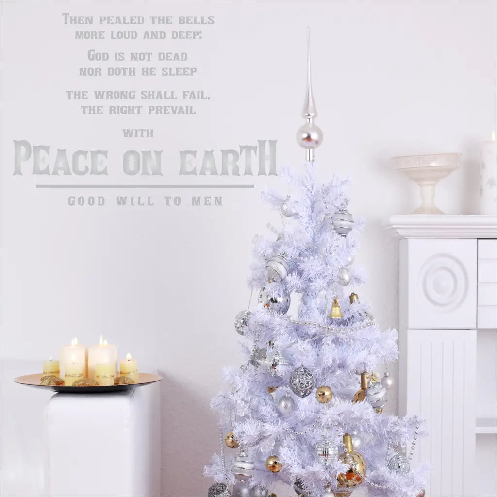 Peace On Earth - Good Will To Men | Beautiful Christmas Wall Decoration to add the beautiful Christmas carol lyrics into your holiday decorating. Reads: Then pealed the bells more loud and deep, God is not dead nor doth he sleep. The wrong shall fail, the right prevail with Peace on Earth, Good Will To Men. 