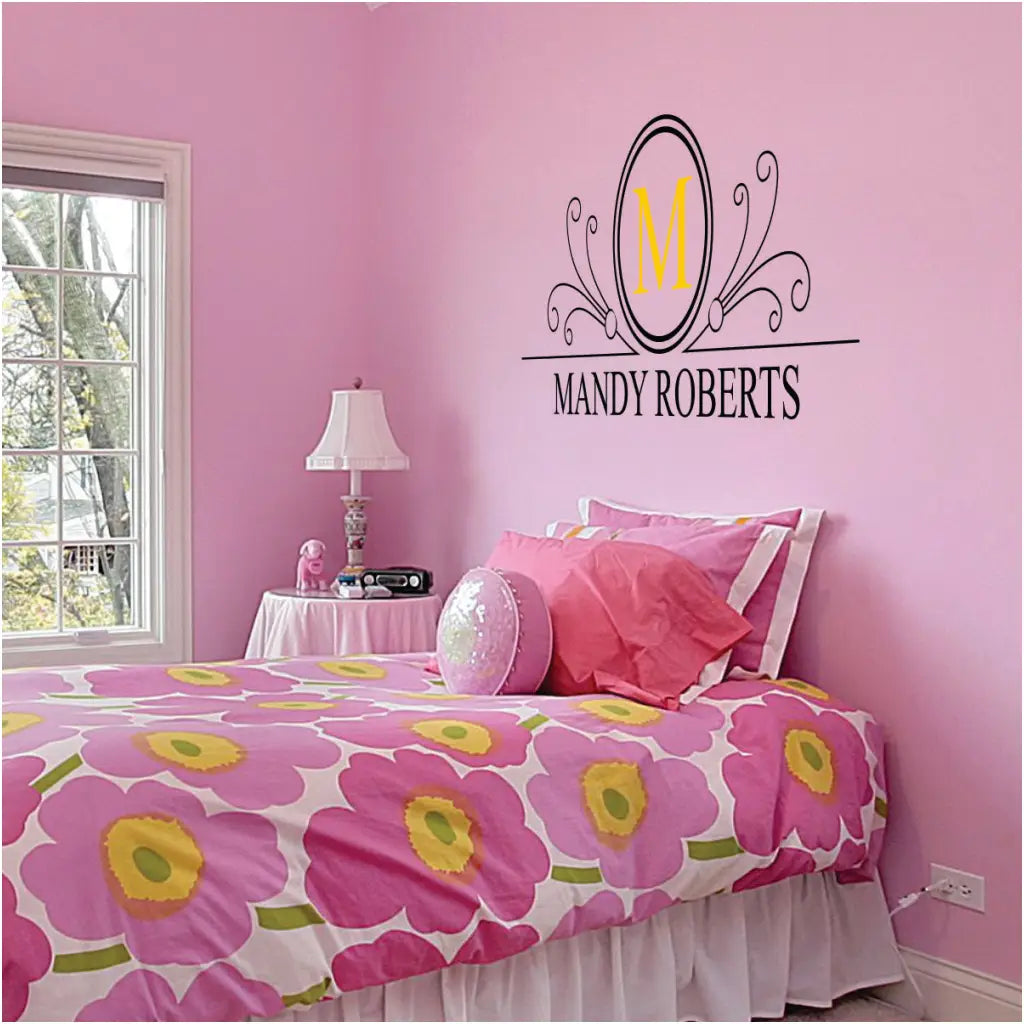 A fancy style wall or window monogram that looks lovely in a girl's room or nursery. Also, a lovely accent to shabby chic decor styles and available in many fabulous colors to compliment your decor and style. Many colors and sizes to choose from. Satisfaction guaranteed.