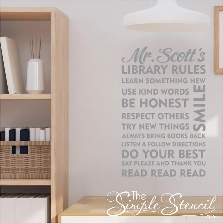  Personalized Library Rules decal with [Librarian's Name]. Create a welcoming atmosphere with this custom vinyl lettering for your school library.