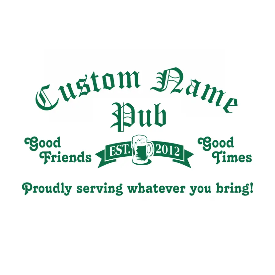 Personalized Irish Pub Sign Decal Layout Example - Includes your custom name and established year.  Old Irish Pub Decal Design by TheSimpleStencil.com