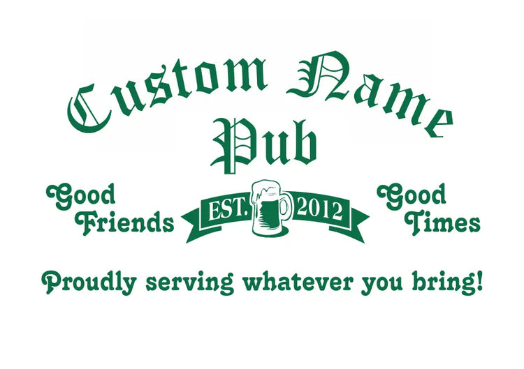 Personalized Irish Pub Sign Decal Layout Example - Includes your custom name and established year.  Old Irish Pub Decal Design by TheSimpleStencil.com