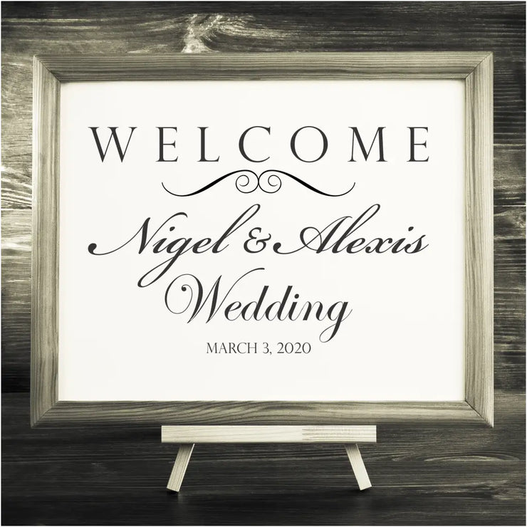 Welcome guests to your welcome beautifully with this easy to install wedding decal that is personalized with your names and wedding date. It&