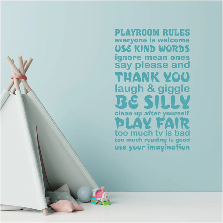 Large Playroom Rules decal wall decor or sign adds nice touch to playroom walls while being functional to state rules too!