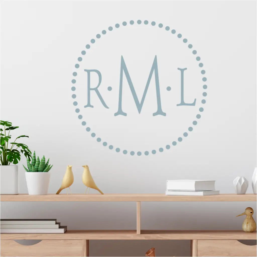 Polka Dot Three Initial Oval Monogram