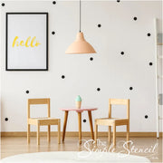 One size polka dots applied to walls uniformly adds interest to the walls without tons of work or money. These Simple Stencil polka dot pack decals are easy to apply and look painted on, yet removable!