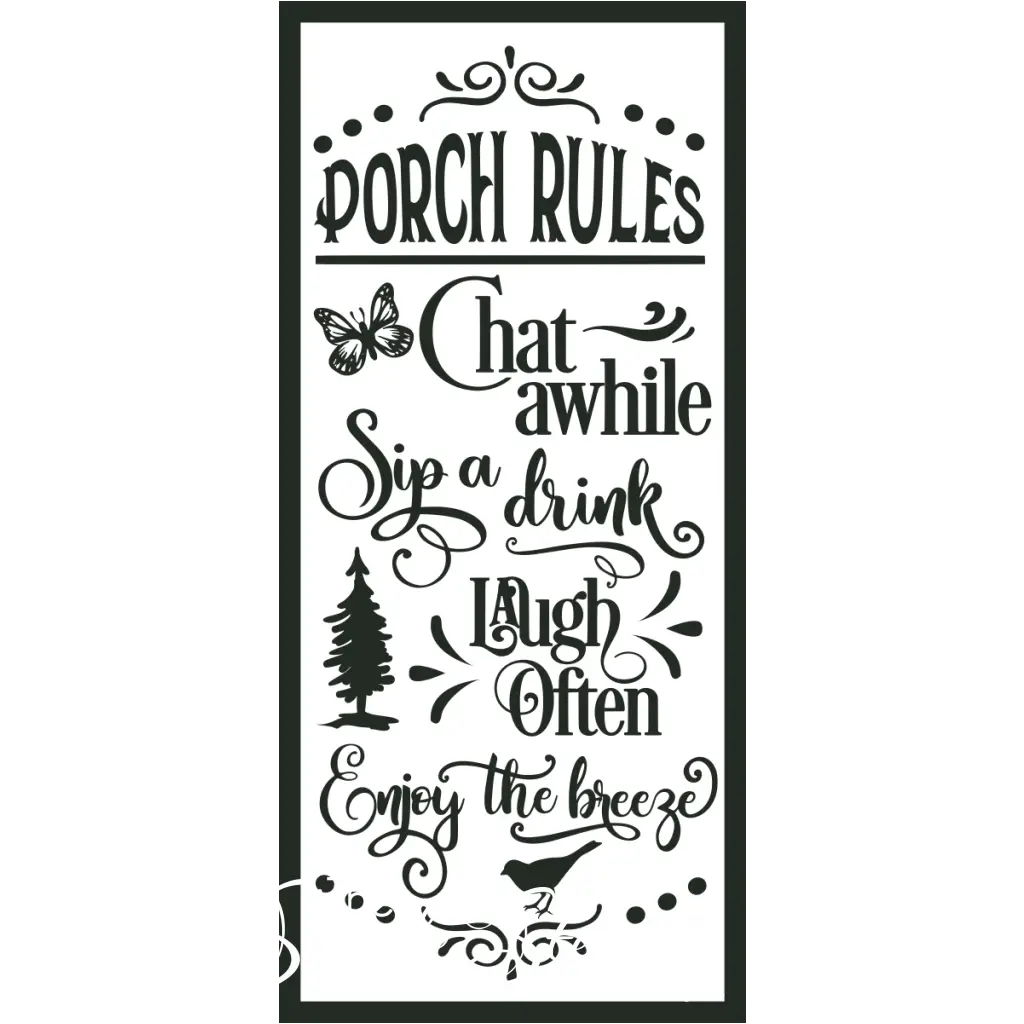 Porch Rules - Chat Often Awhile Laugh Often Sip A Drink Decal - Thumbnail 2