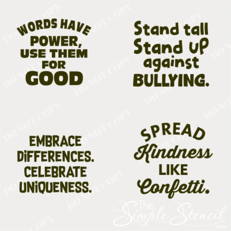 Set of four positive message vinyl decals featuring various fonts for use in school bathroom transformations and office culture building.