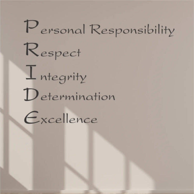 Motivational words on a wall with light and shadow patterns and PRIDE motivation
