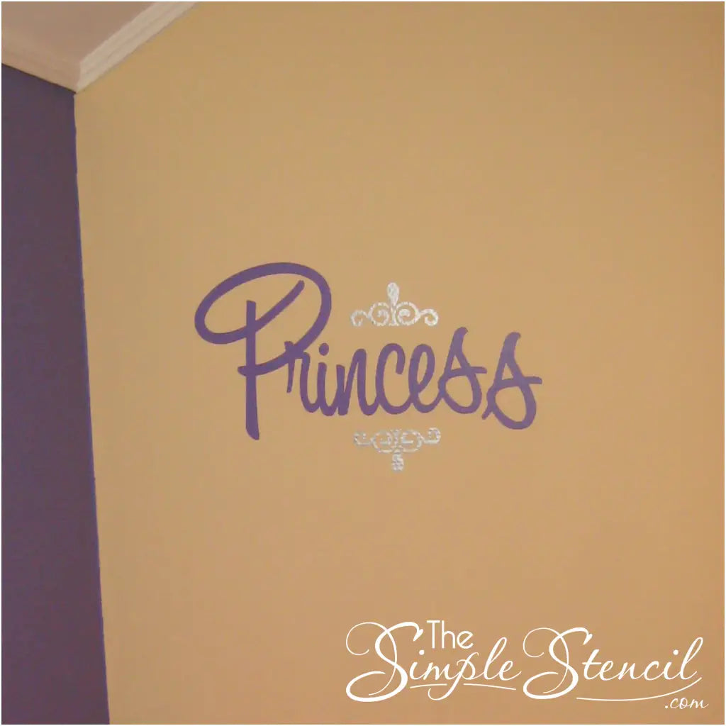 Customer supplied picture of our Princess decal design using purple and silver colors to compliment her daughters fairy tale themed bedroom. 