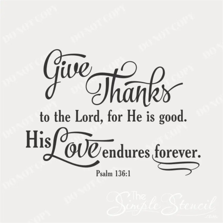 Close-up of the "Give Thanks to the Lord" wall decal, showcasing the intricate design.