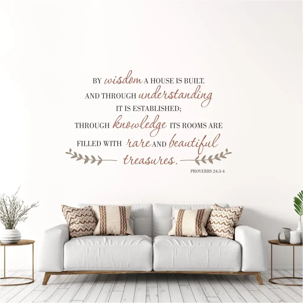 By wisdom a house is built and through understanding it is established; through knowledge its rooms are filled with rare and beautiful treasures. Proverbs 24:3-4 Beautiful vinyl wall decal home decor by The Simple Stencil