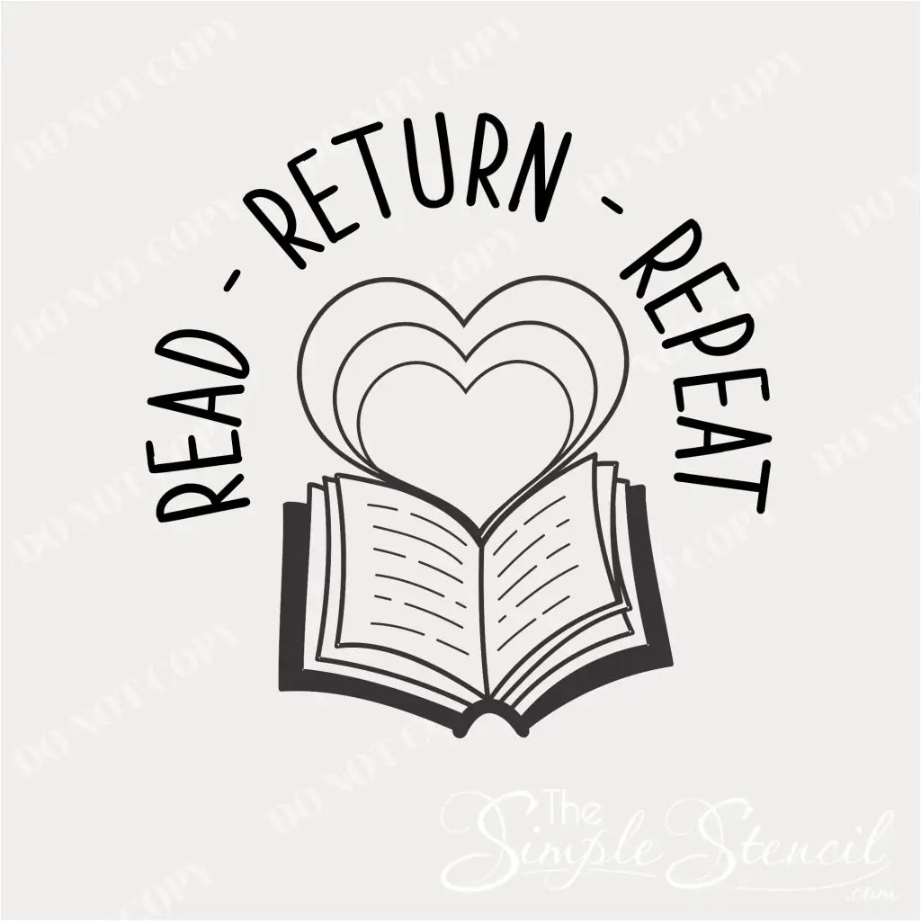 Close-up of the open book and heart graphics in the "Read Return Repeat" wall decal.