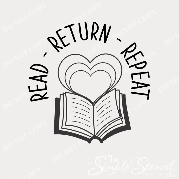 Close-up of the open book and heart graphics in the "Read Return Repeat" wall decal.