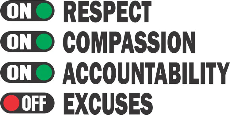 Respect Compassion Accountability On Excuses Off | Wall Decal