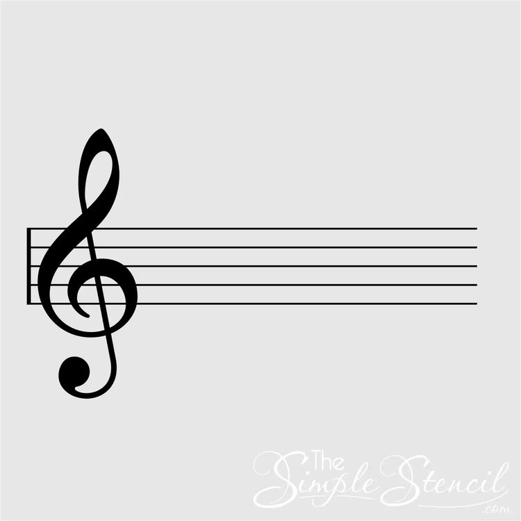 A black musical treble clef and five-line staff symbol on a light gray background. A decal that can be used in school and music teacher settings. 