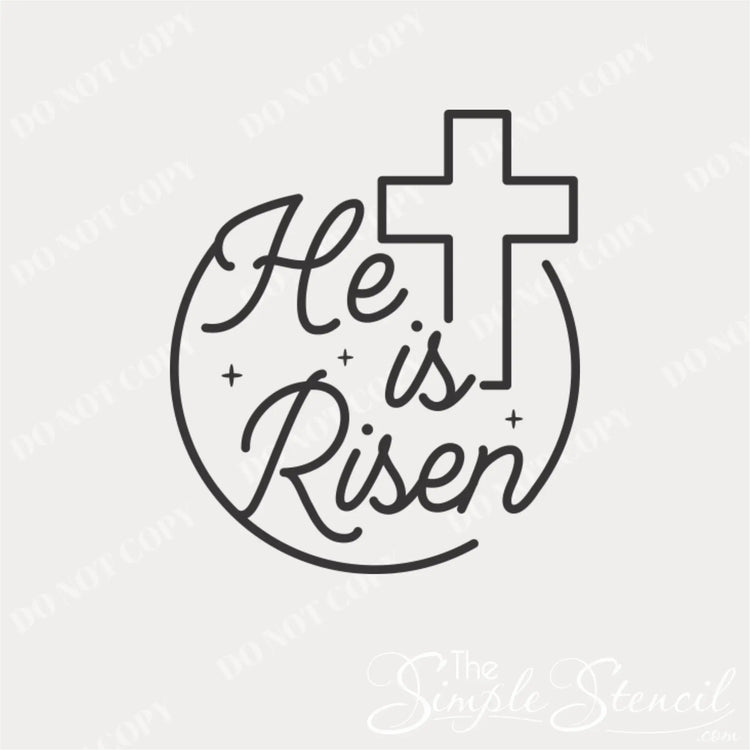 Close-up of the cross graphic in the "He is risen" wall decal.