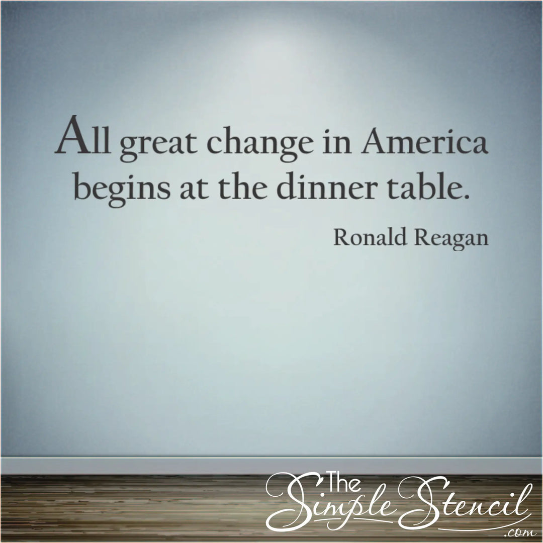Ronald Reagan quote wall decal in a family room, creating a conversation starter.