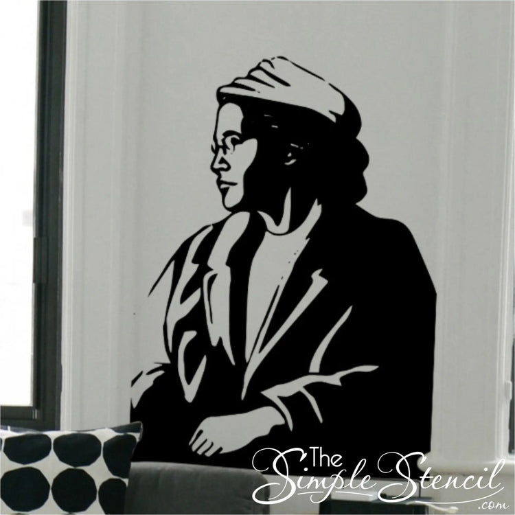 Rosa Parks Silhouette Wall Decal Sticker featuring Rosa Parks looking out the window wearing a hat.
