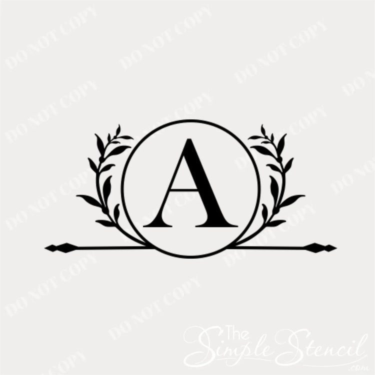Decorative monogram with the letter 'A' surrounded by foliage on a white background
