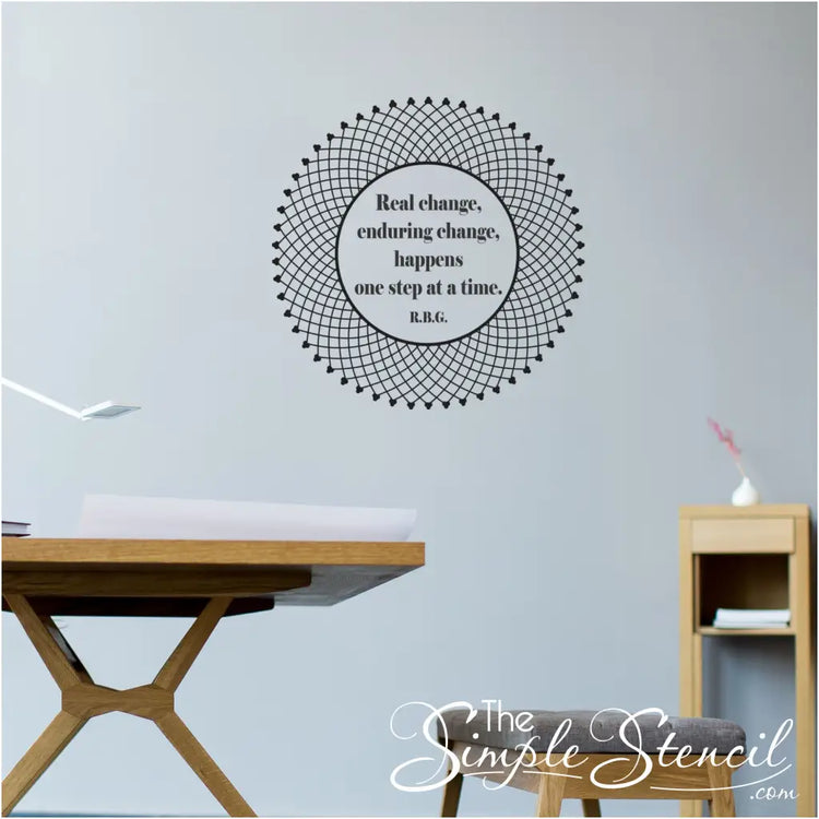 a modern and stylish quote decal of Ruth Bader Ginsburg's collar pattern and inspiring words.